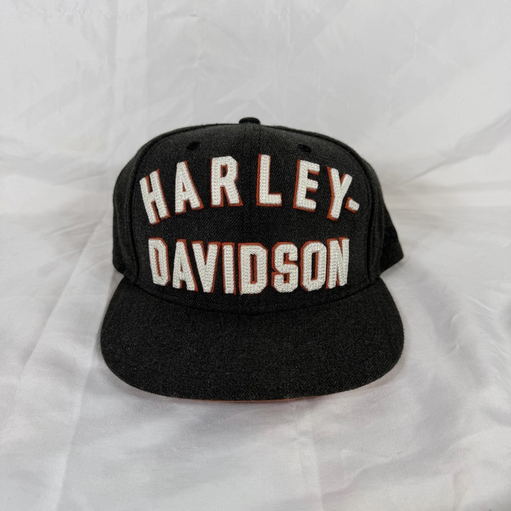 New Era Black Cap with White and Orange-Outlined Harley-Davidson Embroidery